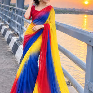 প্রিমিয়াম ইন্ডিয়ান ওয়েটলেস জর্জেট শাড়ি